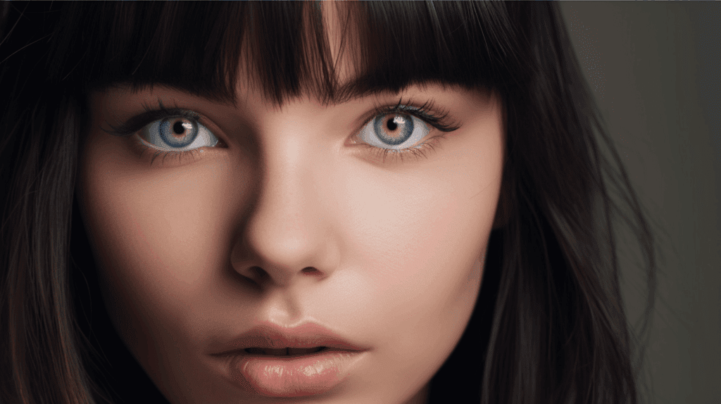 Close-up of eye-skimming bangs grazing the eyebrows at Image London salon