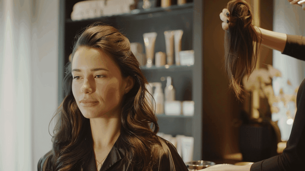 Image of a woman getting hair extensions on her thin hair