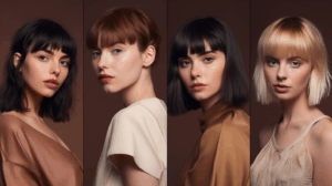 Image of 4 women with different styles of of bangs/fringe hair styles