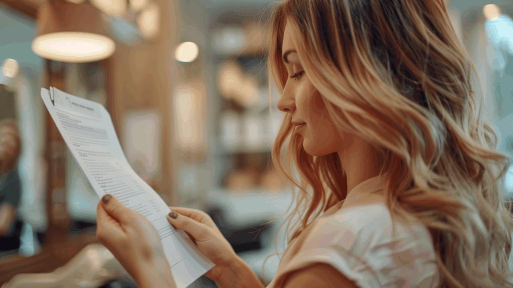 Image of a woman considering the cost of Hair Extensions