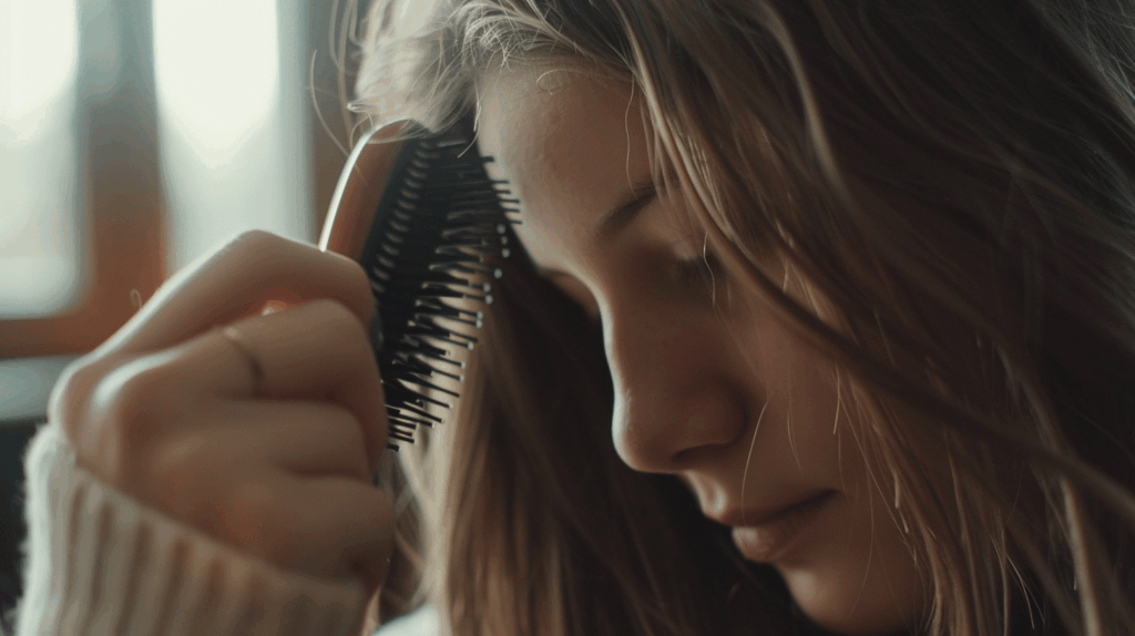 Image of a woman maintaining her hair extensions