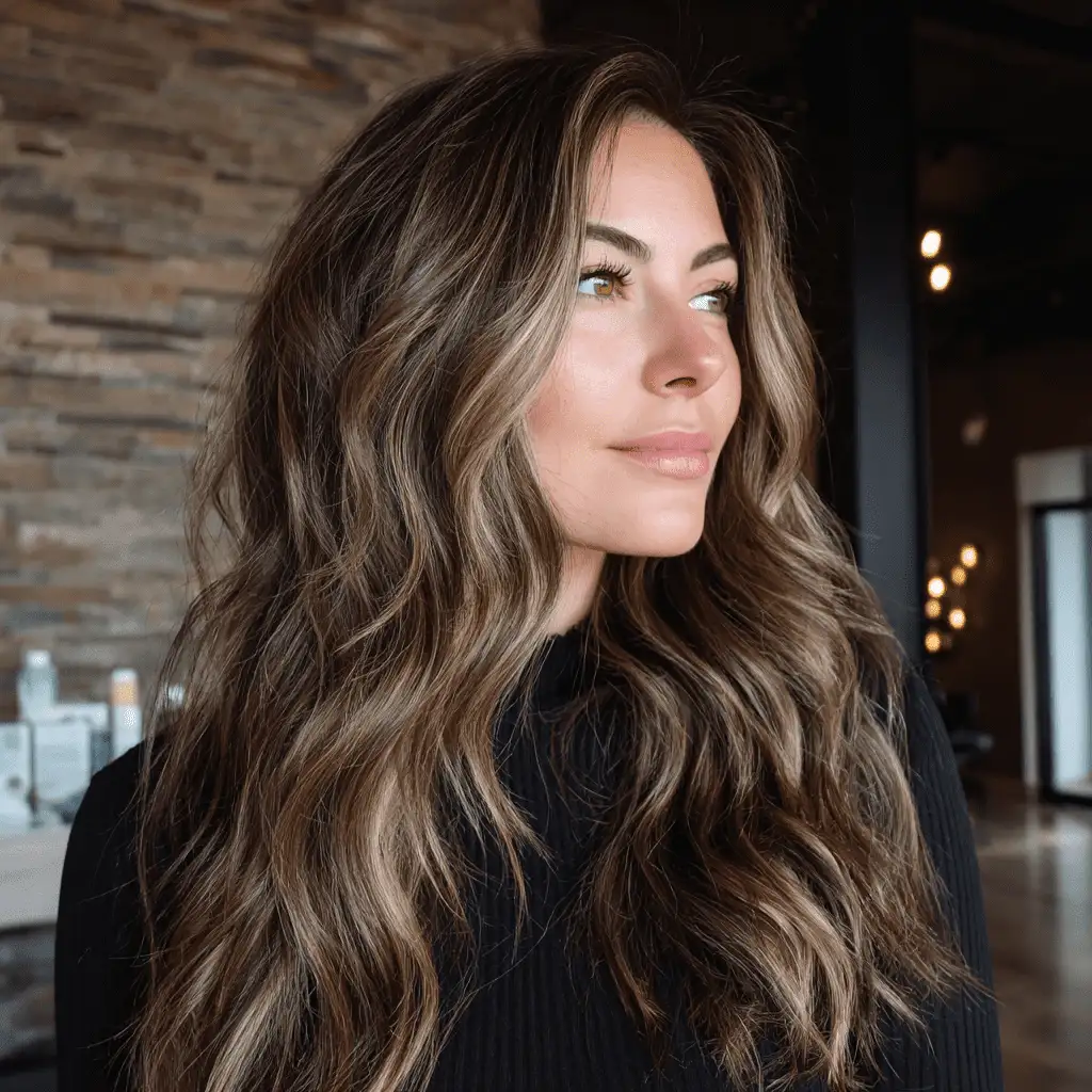 woman with half head of ash blonde balayage
