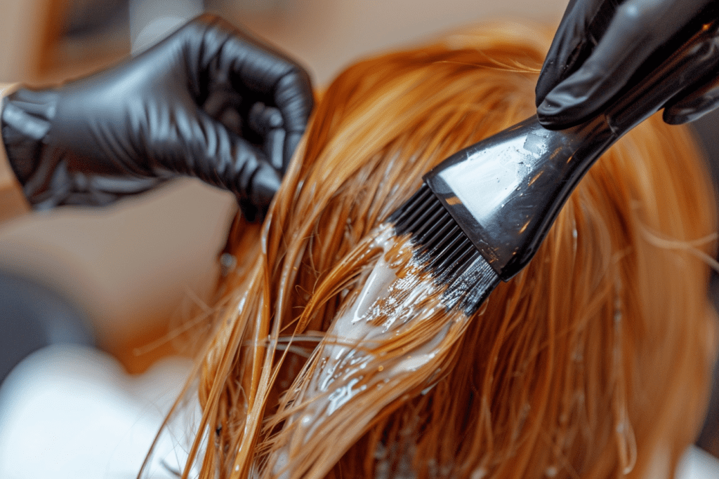 Colourist hand-painting balayage highlights during a salon appointment.