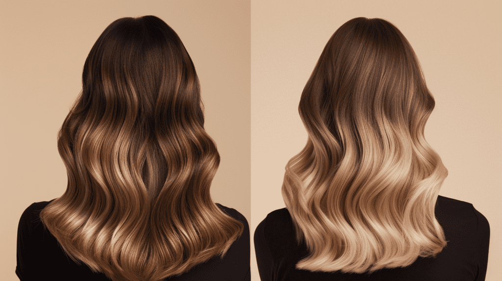 Ombré hair colour with a darker root and a noticeable fade to lighter ends.