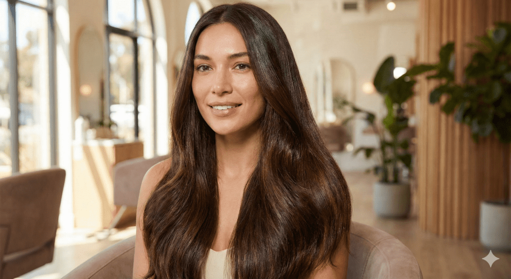 Long-lasting smooth shiny hair weeks after professional repair treatment