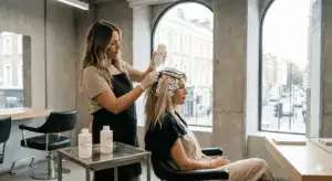Olaplex bond repair treatment being applied in a London hair salon at Image London
