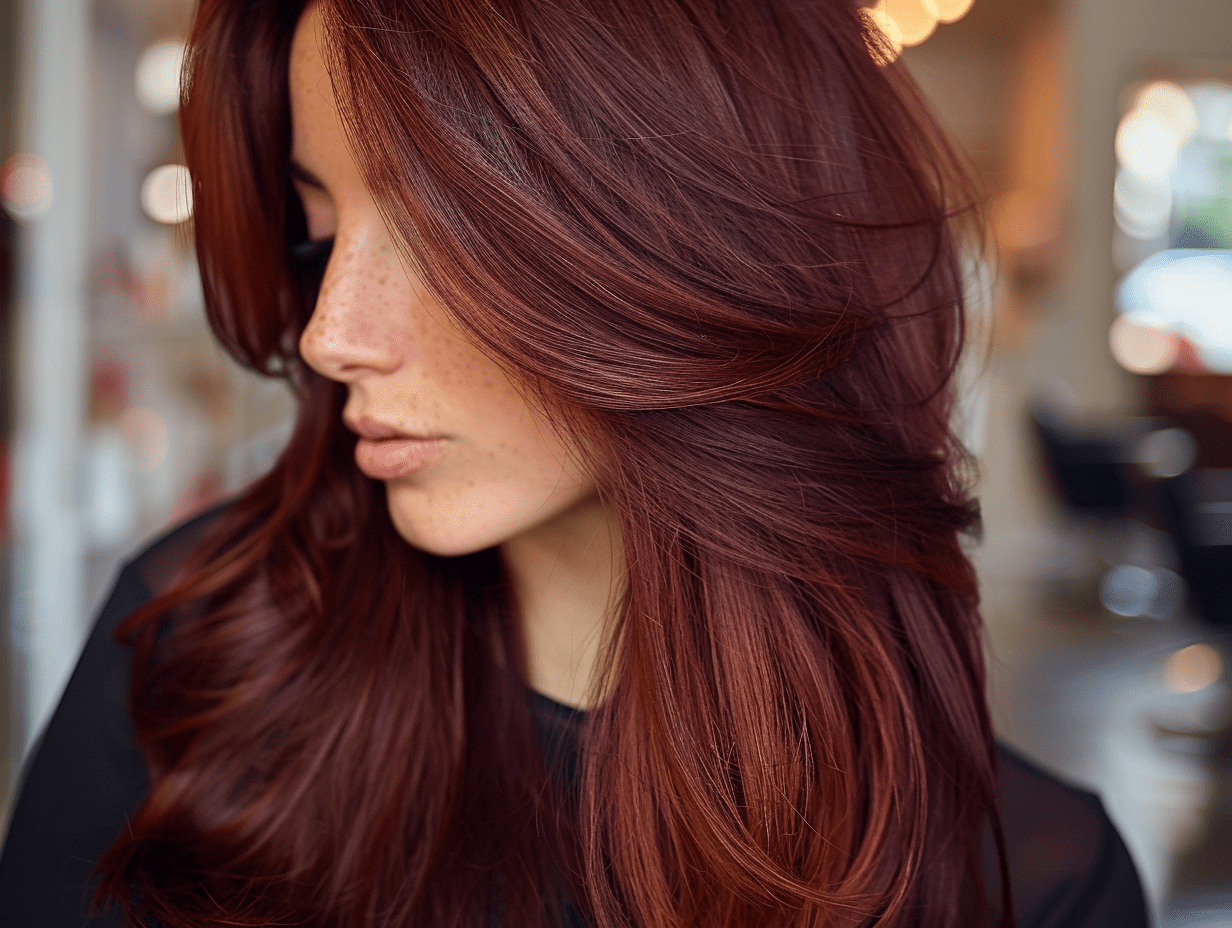 Regrowth tint with blowdry showing seamless root coverage in natural salon lighting.