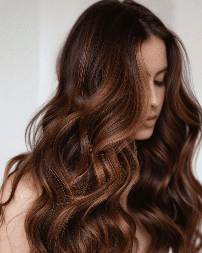 Brunette hair with caramel balayage and face-framing brightness in a soft, blended finish.