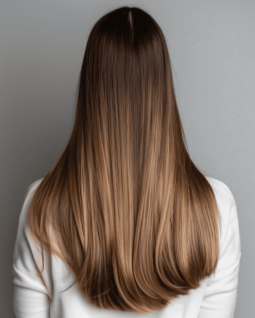 Ombré hair colour with a darker root and a noticeable fade to lighter ends.